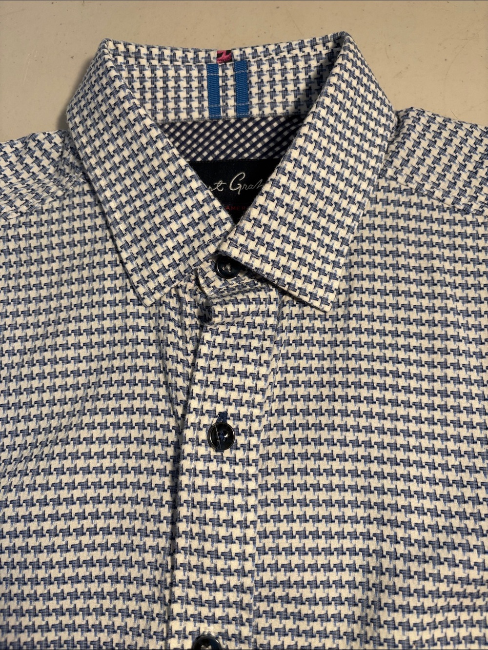 Robert Graham White and Blue Houndstooth Check Shirt